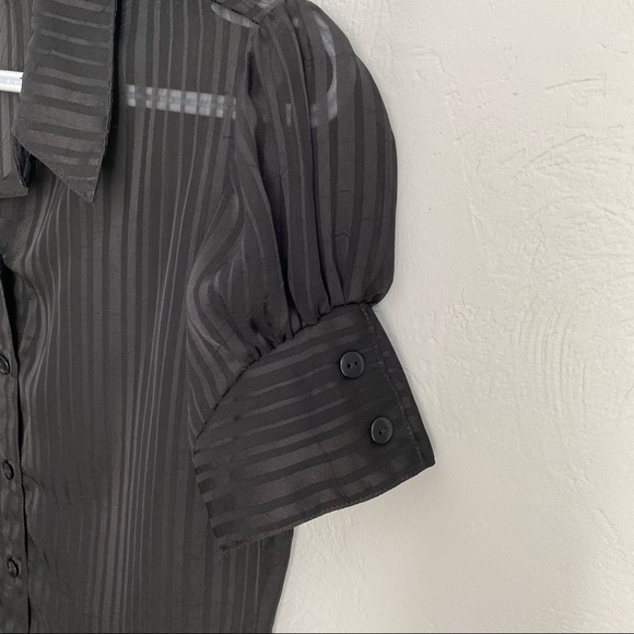 KRIZIA Black Sheer Buttoned Blouse Puffy Sleeves - Picture 2 of 8